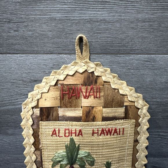 HAWAII Straw Mail Organizer Letter Holder~Wall Hanging 2 Slot Handmade “ALOHA” - Picture 4 of 6